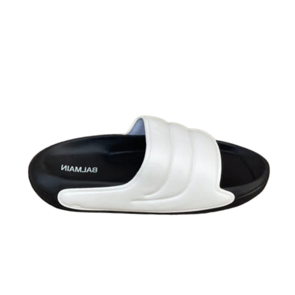 Balmain White Layer Black Quilted Slides